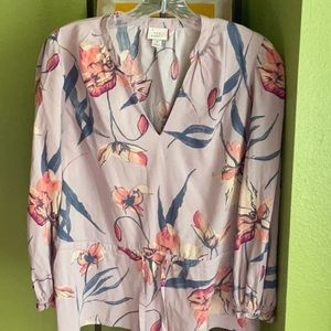 💖a new day mauve long sleeve top with leaves, drawstring waist